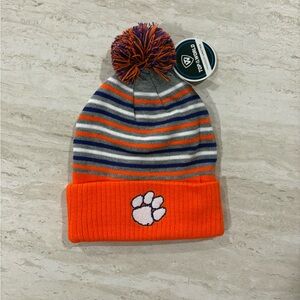 NWT Clemson Tigers Beanie Pom Pom Hat Orange & Purple Unisex